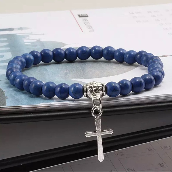 6mm Boho Natural Blue Beads Bracelet - Picture 3 of 4